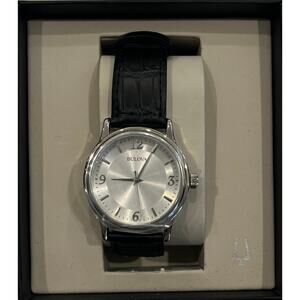 3-38 BULOVA Men's NIB 96A28 Corporate Collection Leather Watch Stainless Steel
